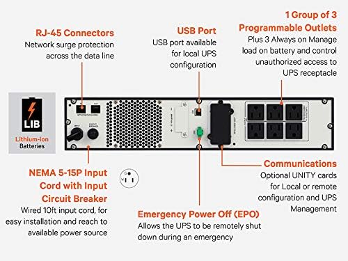 Vertiv Liebert PSI5 Lithium Ion UPS - 1500VA 1350W 120V Line Interactive AVR 2U Rack/Tower, 0.9 Power Factor, Sine Wave, 3 Programmable Outlets, Rotating LCD Display, 5 Year Warranty(PSI5-1500RT120LI)