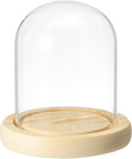 PATIKIL 3.9"x3.1" Clear Cloche Glass Dome, Glass Bell Jar Display Case Tabletop Centerpiece with Wooden Base for Plants Home Decor
