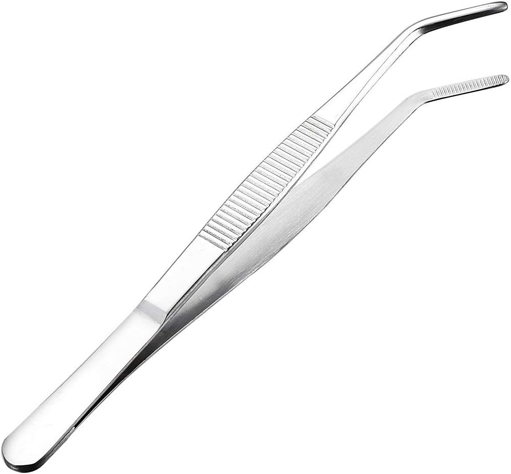 7 Inch Stainless Steel Tweezers with Curved Serrated Tip Multipurpose Forceps for Craft Repairing 2 Pack