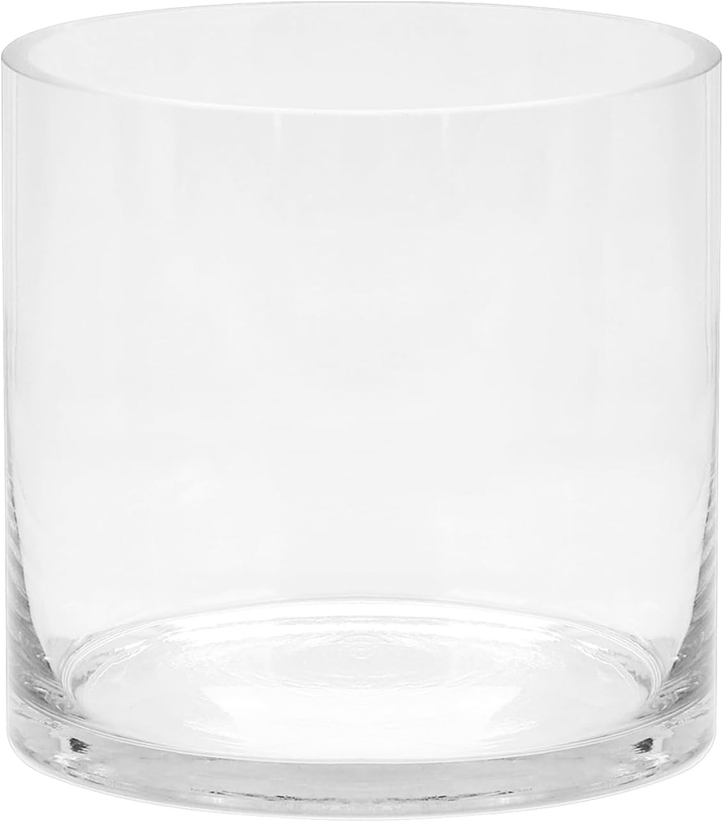 10" Wide 10" Tall Large Hand Blown Sturdy Clear Cylinder Glass Vase, Centerpiece Flower Vase for Rose, Tulip, Boquets, Hurricane Candle Holder (1, 10"x10")