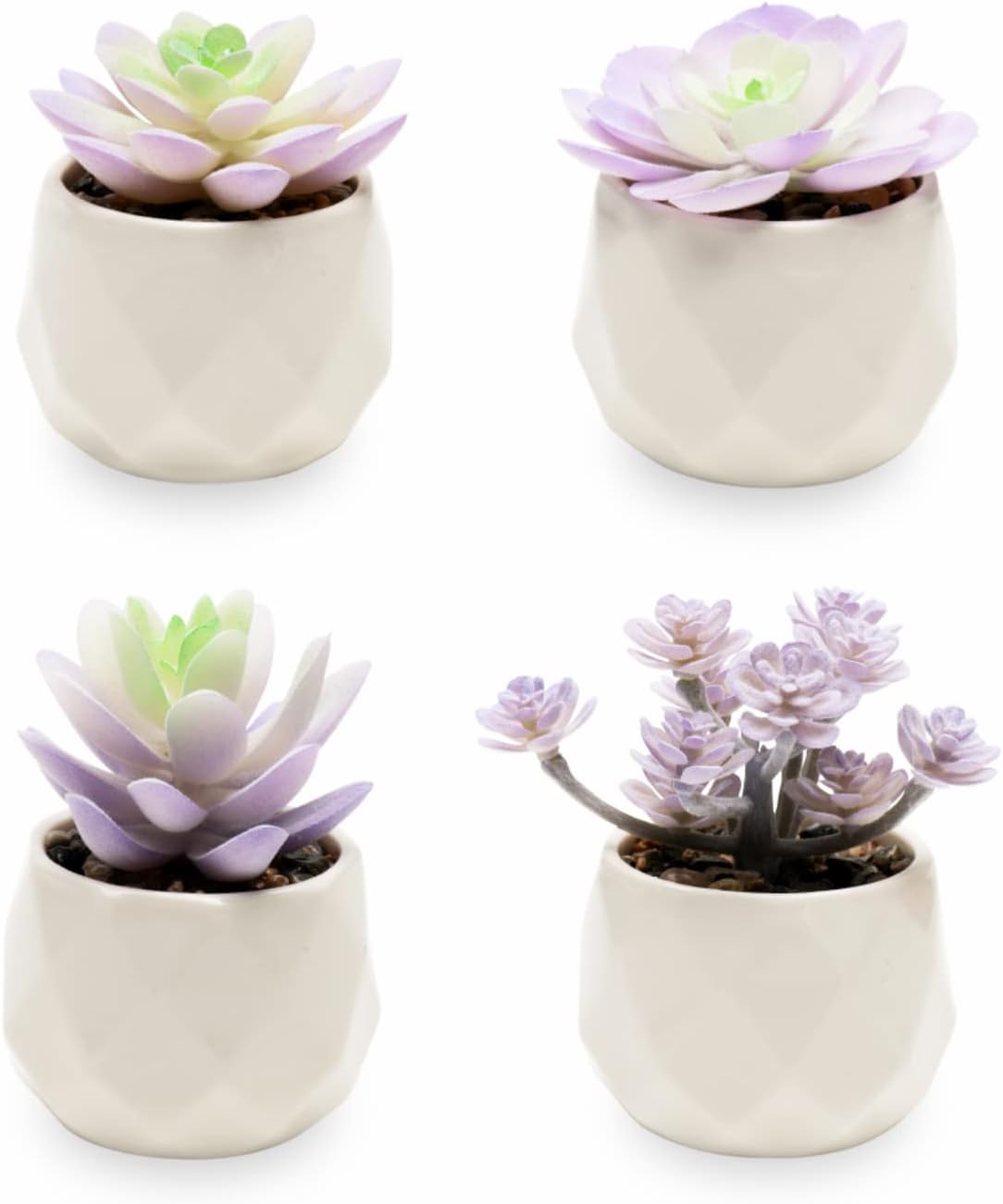 VIVERIE Artificial Purple Succulents Plant in White Ceramic Pots, Set of 4 - Mini Succulent Fake Room Decoration Aesthetics, Office Supplies/Room Decor/Office Halloween&Christmas Gifts