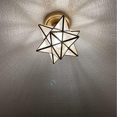 HOLKIRT Brass Modern Moravian Star Ceiling Light Semi-Flush Mount with 8 Inch Seeded Glass