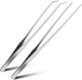 2pc-10.6"Aquarium Tweezers,Stainless Steel Straight and Curved Tweezers Set,Long Handle Reptile Feeding Tongs for Lizards, Bearded Dragon Snake Tank Accessories (Silver)