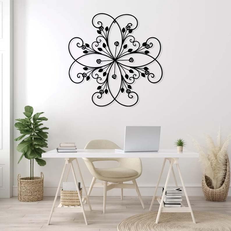 Aportif Metal Flowers Wall Decor, Metal Leaf Wall Decor, Scroll Artwork, Floral Art, Wrought Iron Scroll Art, Minimalist Artwork, Bedroom Decorations (White, 19"×18" | 47×46cm)