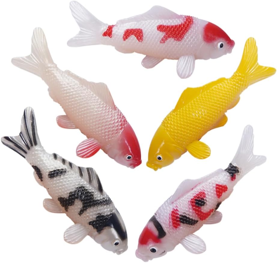 Luxshiny 5Pcs Mini Koi Fish Figures, Realistic Plastic Goldfish Decor for Miniature Garden, Fairy Garden, DIY Crafts and Aquarium Ornament