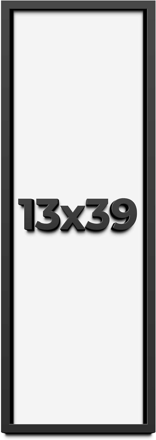 13x39 Shadow Box Frame Black | 1 Inch Deep Solid Wood Shadowbox Display Frame | UV Resistant Acrylic Plexiglass, Acid Free Backing, and Hanging Hardware | Dugan Picture Frame Style