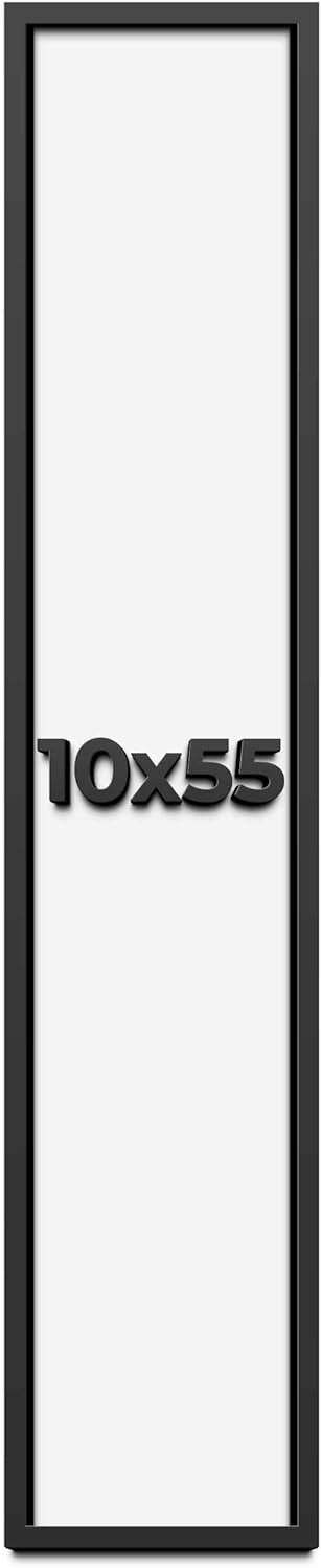 10x55 Shadow Box Frame Black | 1 Inch Deep Solid Wood Shadowbox Display Frame | UV Resistant Acrylic Plexiglass, Acid Free Backing, and Hanging Hardware | Dugan Picture Frame Style