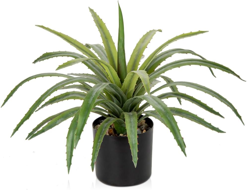 Briful Agave Plant Artificial 17 Inch Fake Potted Plant Large Succulent Fake Plants for Home Office Desk Bathroom Shelf Kitchen Decor (Green)