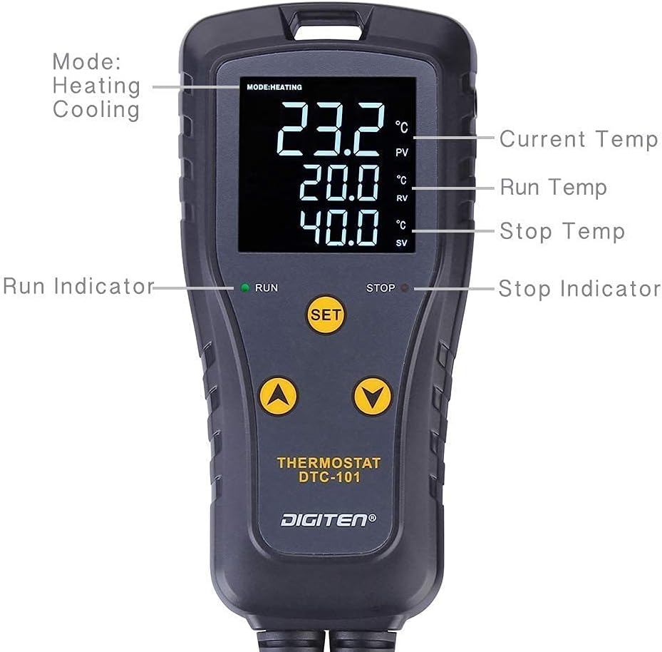DIGITEN DTC101 Temperature Controller Digital Heat Mat Thermostat Greenhouse Thermostat Outlet Heating Cooling Temperature Control Seedlings Germination Rooting Fermentation Reptiles