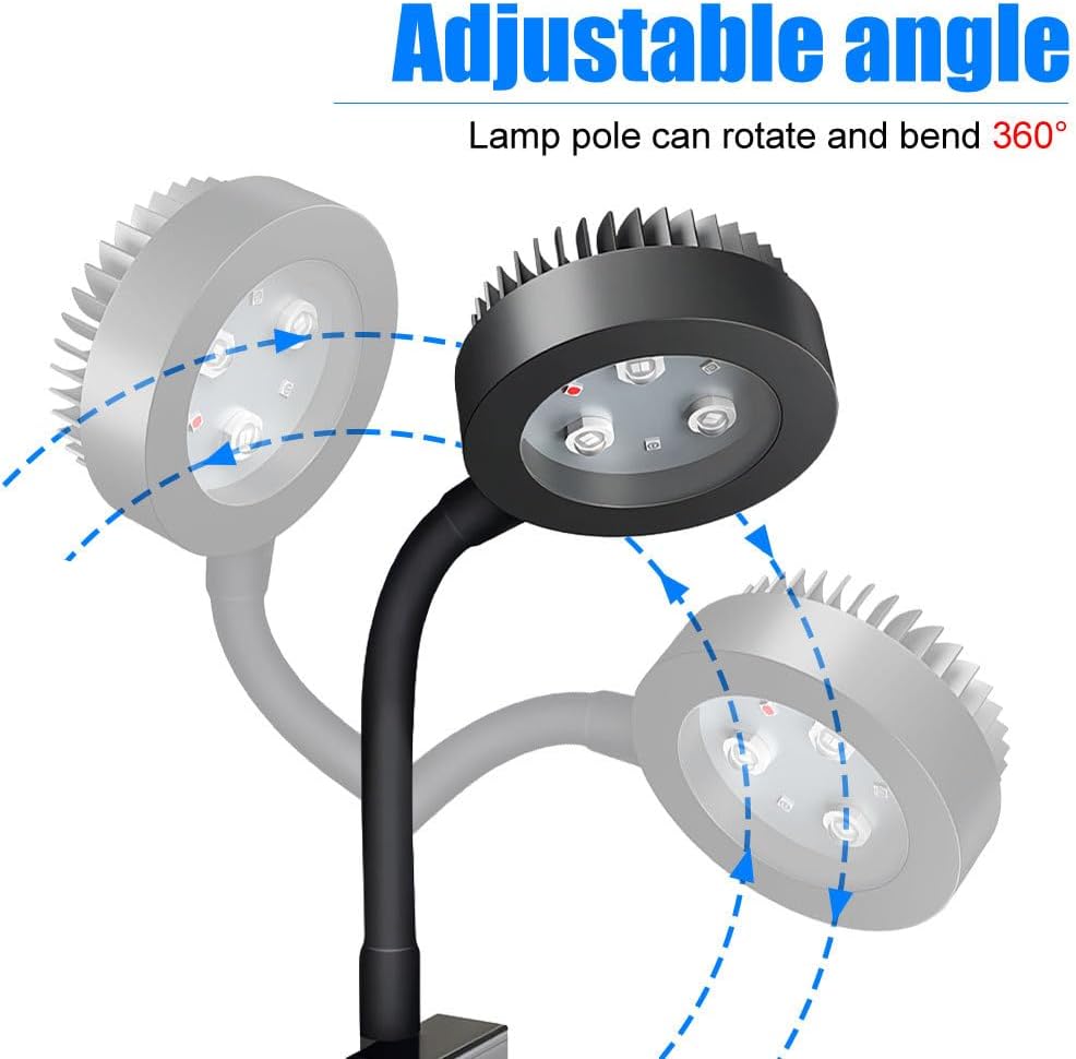 DONGKER Clip On Aquarium LED Light,10-Level Brightness Adjustment Aquarium Full Spectrum Light with 3h/9h/12h Timer & 360° Rotation Lamp Rod for Tank Thickness 0.7cm/0.3" or Less