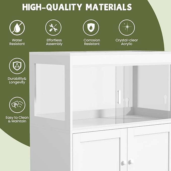 Reptile Terrarium Tank with Storage Cabinet – 60 Gallon Enclosure with Sliding Doors, Mesh Lid, Lock, and Wheels – Snake & Lizard Habitat Stand for Indoor Use