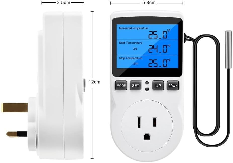 Diymore Digital Temperature Controller Outlet, 120V 15A Thermostat Socket with Heating Cooling Control, Celsius Fahrenheit Display, White