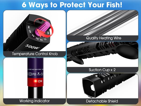 MQ Submersible Aquarium Heater Auto Thermostat, 300W Fish Tank Heater with LCD Digital Aquarium Thermometer, Shatter-Proof and Blast-Proof