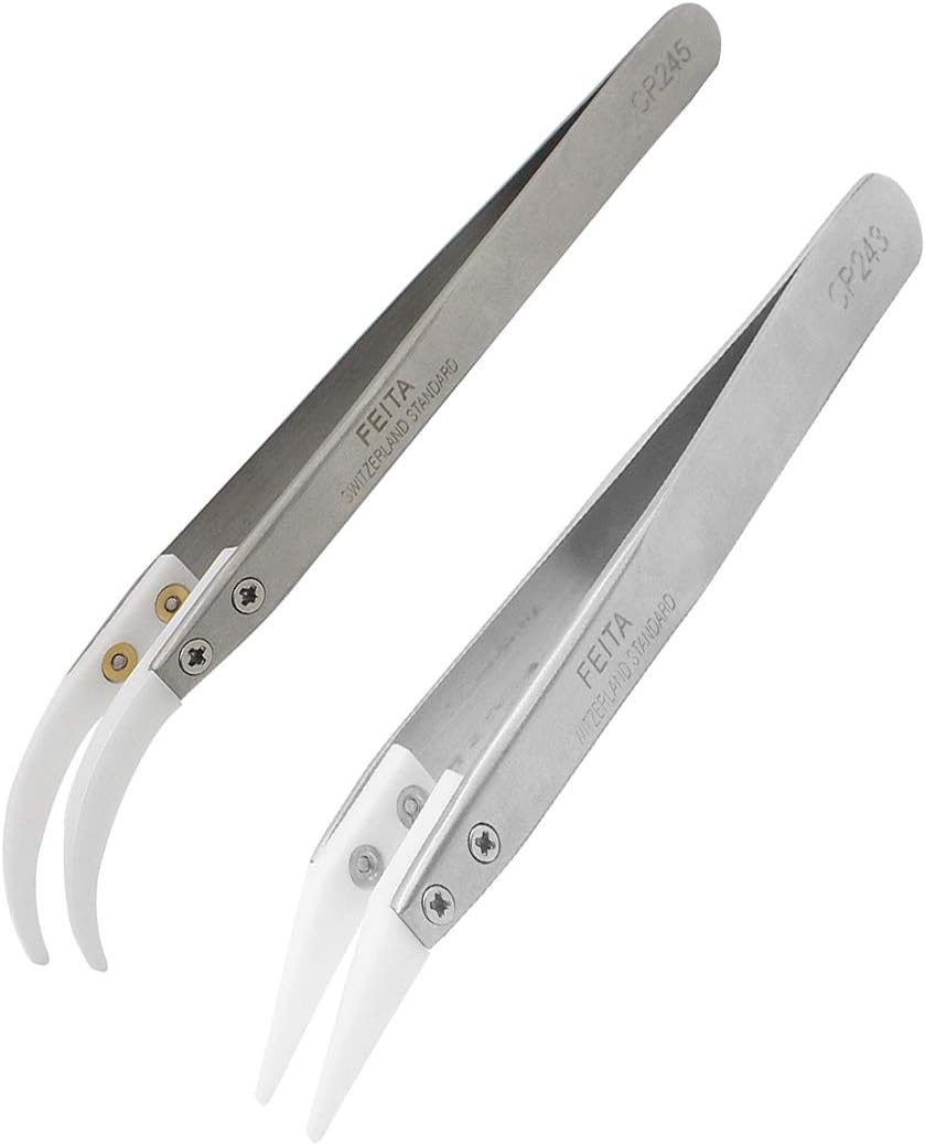 Ceramic Tweezer Set - FEITA Ceramic Precision Tweezers for Electronic Repair, DIY Hobbies - NO MORE BROKEN TIPS! (2-Pcs)
