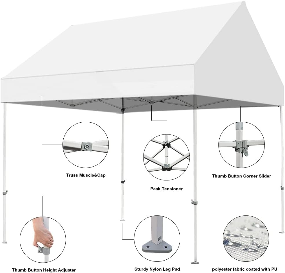 Eurmax USA Patented 10x10 Pop Up Canopy Tent Party Tent Commercial Instant Canopies Shelter with Heavy Duty Roller Bag,Bonus 4 Sand Bags (Dark Black)