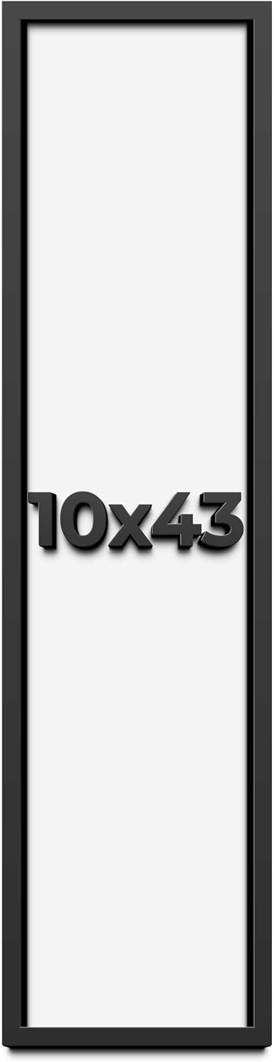 10x43 Shadow Box Frame Black | 1 Inch Deep Solid Wood Shadowbox Display Frame | UV Resistant Acrylic Plexiglass, Acid Free Backing, and Hanging Hardware | Dugan Picture Frame Style
