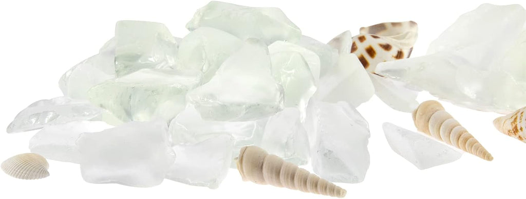 5LB Frosted Sea Glass Vase fillers Crushed Glass, Sea Glass Decor Ideal for Christmas DIY Craft, Aquarium Gravels, Home Decor Crushed Sea Glass Pieces for Beach Wedding, 0.7-3 Inch Clear