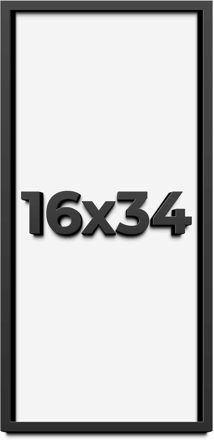 16x34 Shadow Box Frame Black | 1 Inch Deep Solid Wood Shadowbox Display Frame | UV Resistant Acrylic Plexiglass, Acid Free Backing, and Hanging Hardware | Dugan Picture Frame Style