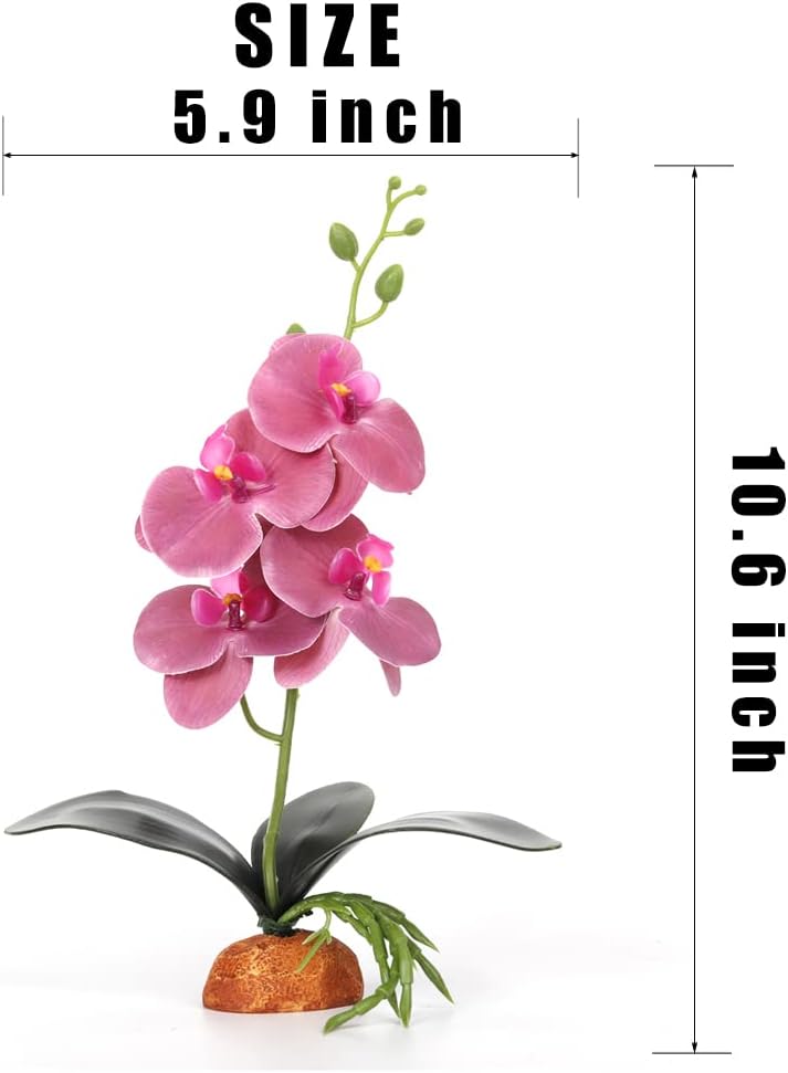 Fake Orchids Artificial Flowers, Reptile Terrarium Decor Plants, Bearded Dragon Tank Accessories fit Crested Gecko Leopard Lizard Chameleon Ball Python Snake Frog - Purple