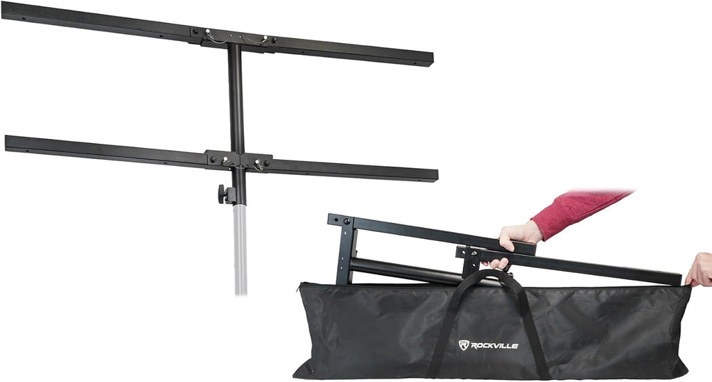 Rockville ACC-T Collapsible Tree Bar Accessory, Heavy-Duty Steel, 8 Mounting Points, 200 lb Load Capacity, 48" Wide, Includes 21" Extension Pole & Travel Bag, Perfect for DJ Lighting & Event Setups