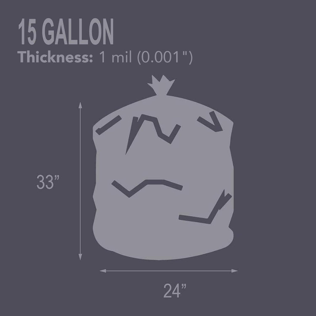 RESILIA Tall 15 Gallon Trash Bags - Black 20 Bags/Roll, 1 Mil, 0.001 Inch Thick, 24x33 inches (WxH), MADE IN USA