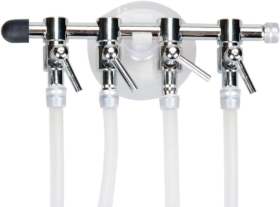 Aquarium Air Pump Splitter 13 in 1 Set 4-Way Air Flow Control Lever Valve & 4 Non-Return Check Valves & 8 Suction Cups for Fish Tank Airline Air Tube Hose