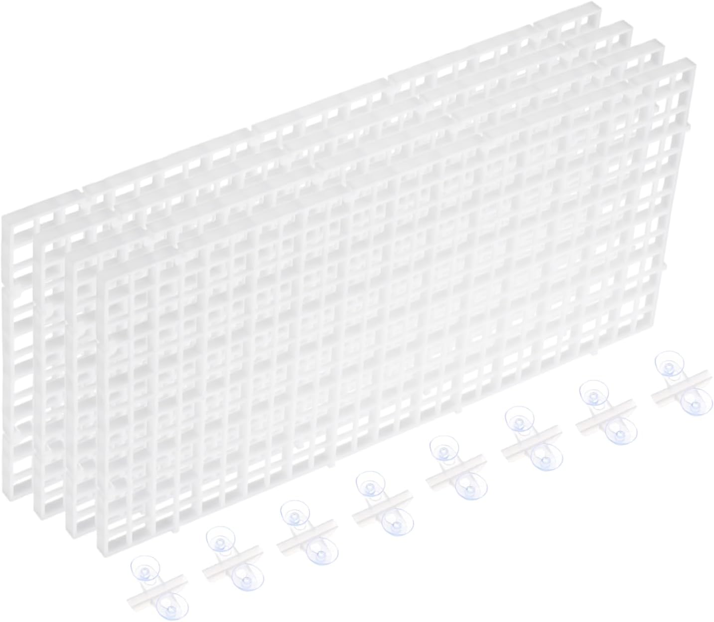 uxcell 4Pcs Aquarium Fish Tank Divider, 12x6 Inch Plastic Egg Crate Light Diffuser Grid Filter Bottom Partition Separator with Sucker Clips and Suction Cups for Aquarium, White