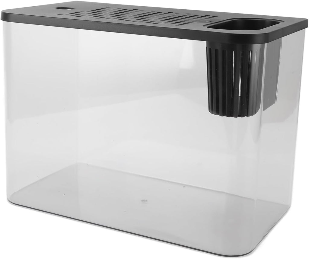 Small Fish Tank Plastic Clear Ecological Desktop Aquarium Miniature Design Space Saving for Goldfish Shrimp Betta Fish Turtle Living Room Desktop 12.4 Inch (Black)