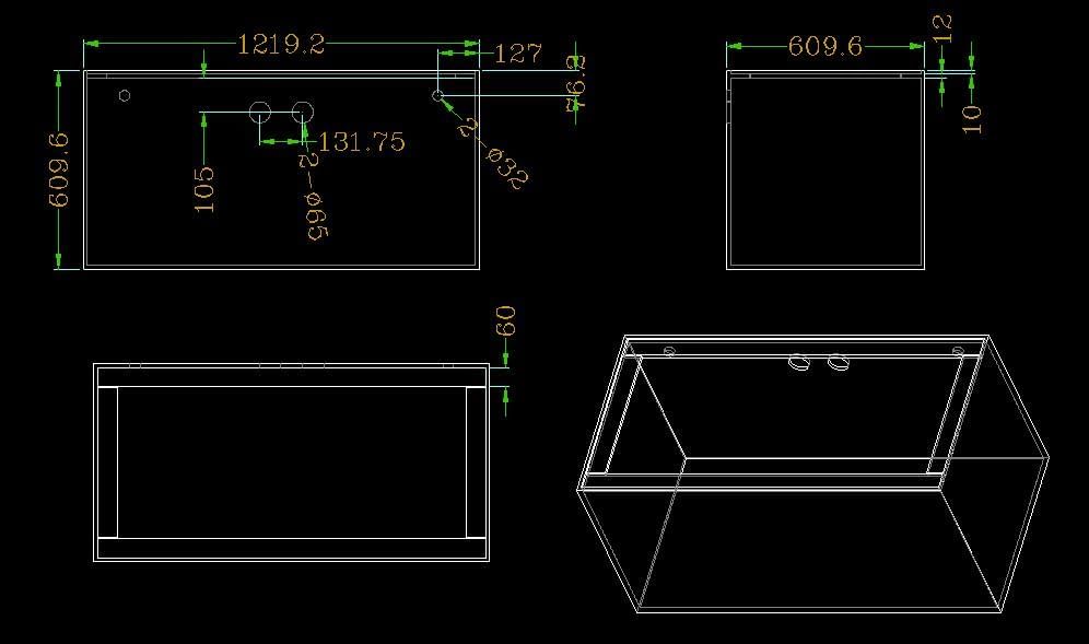 120-3GO Gallon Starfire Aquarium w/Center Overflow 48x24x24 H 12mm Ghost Overflow