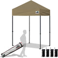 Eurmax USA 5'x5' Pop Up Canopy Tent Commercial Instant Canopies with Heavy Duty Roller Bag,Bonus 4 Sand Weights Bags (Khaki)