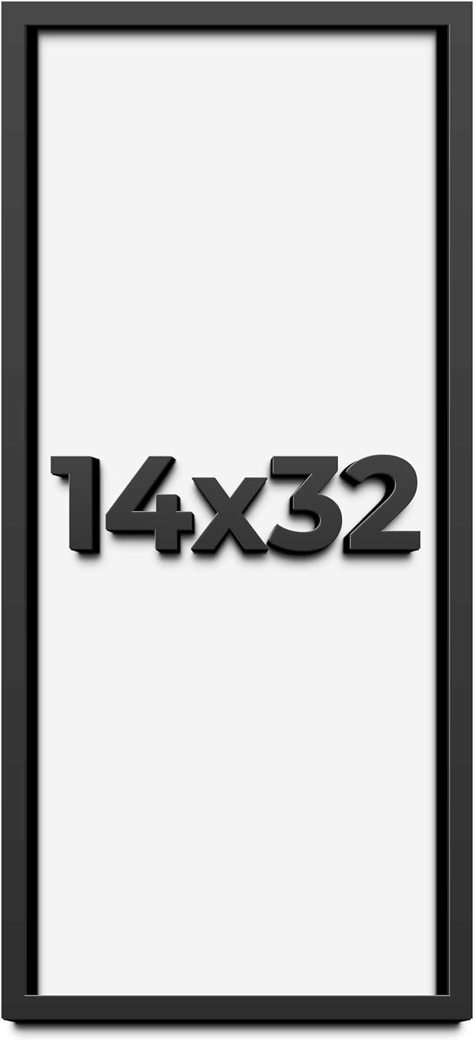14x32 Shadow Box Frame Black | 1 Inch Deep Solid Wood Shadowbox Display Frame | UV Resistant Acrylic Plexiglass, Acid Free Backing, and Hanging Hardware | Dugan Picture Frame Style