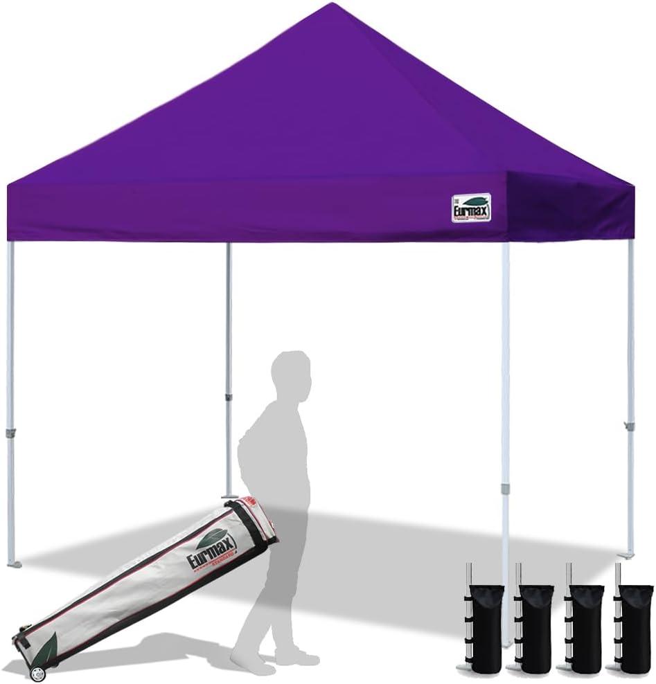 Eurmax USA 8'x8' Pop Up Canopy Tent Commercial Instant Canopies with Heavy Duty Roller Bag,Bonus 4 Sand Weights Bags (Purple)
