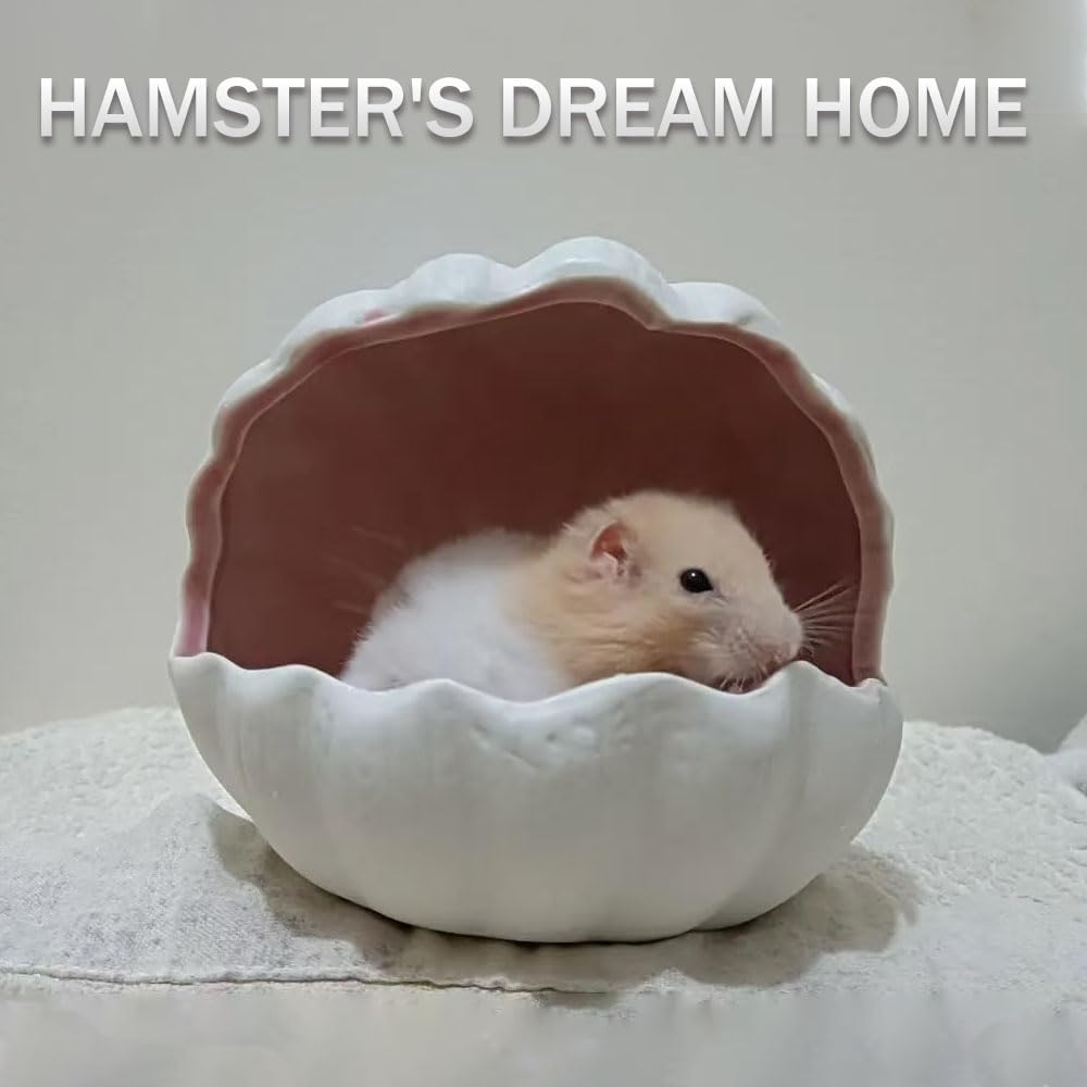 RUIAN Cute Aquarium Decorations Ceramic Conch Shell-Shaped House Thematic Betta Fish Tank Accessory Decor Ornament Hideout Cave for Fish Playing or Hiding,Hamster House,Craft Projects (Pink)