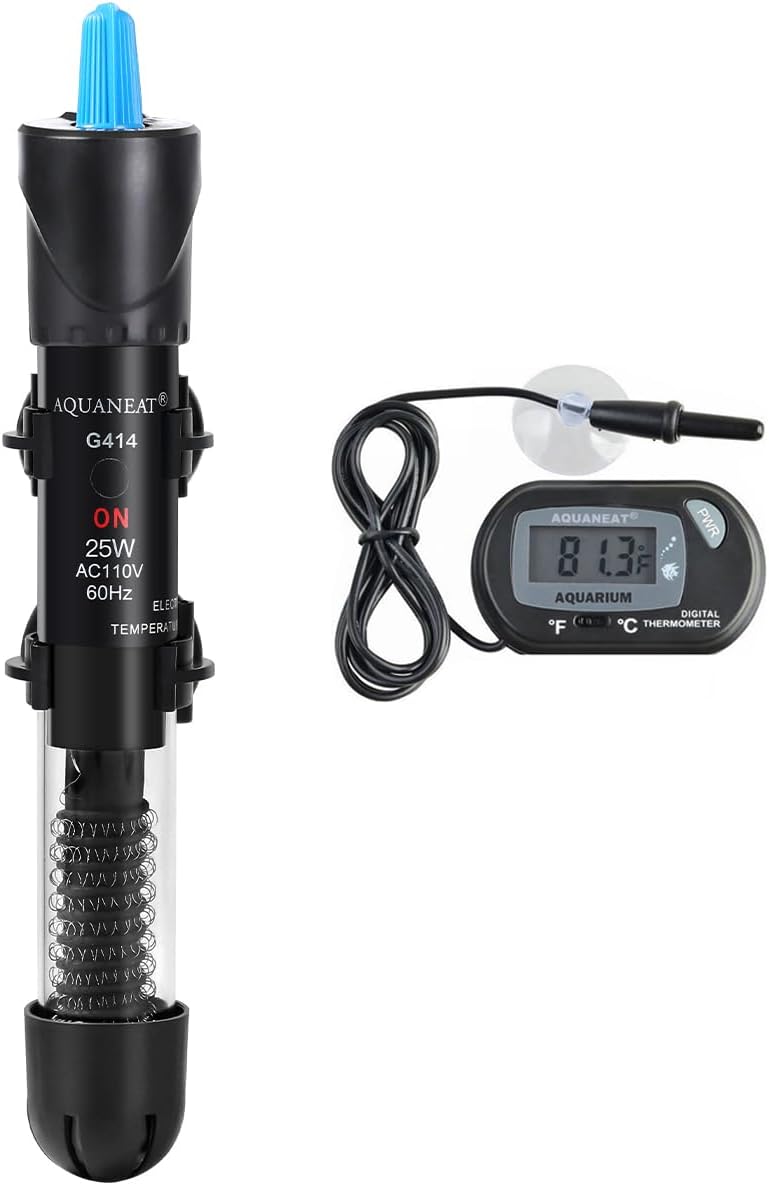 AQUANEAT Aquarium Heater, 25W Fish Tank Heater, Adjustable Submersible Water Thermostat with Digital Thermometer