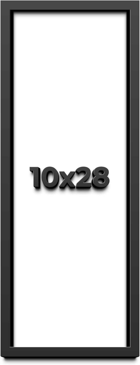 10x28 Shadow Box Frame Black | 1 Inch Deep Solid Wood Shadowbox Display Frame | UV Resistant Acrylic Plexiglass, Acid Free Backing, and Hanging Hardware | Dugan Picture Frame Style