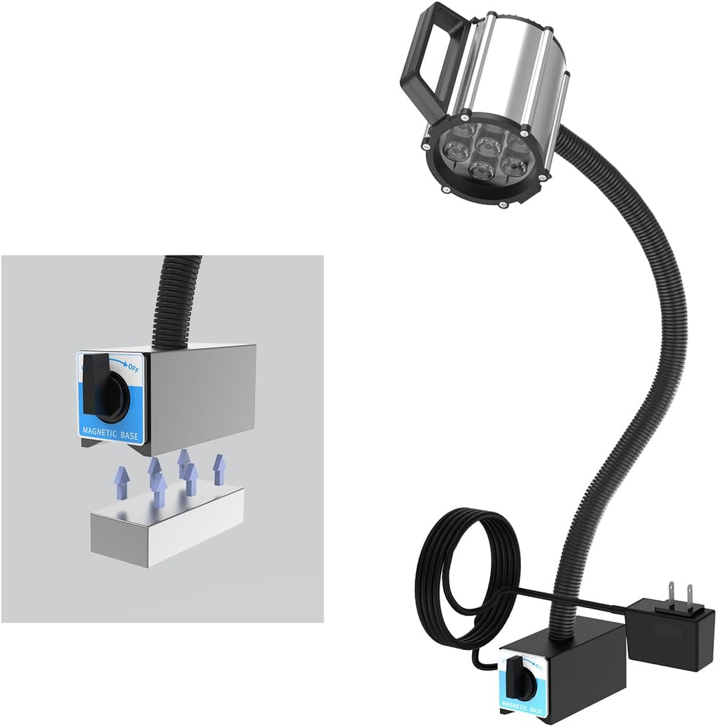 Super Strong Magnetic Base LED Work Light, 800 Lumens IP66 Waterproof Gooseneck Lamp for Machine Shop, Lathe, Drill Press Repair