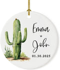 Andaz Press 2.8" Ceramic Porcelain Personalized Christmas Cactus Ornament, Saguaro Design, Custom Cactus Christmas Ornaments, Succulent Ornament Cactus Decor, Engagement, Wedding Gift for Couples