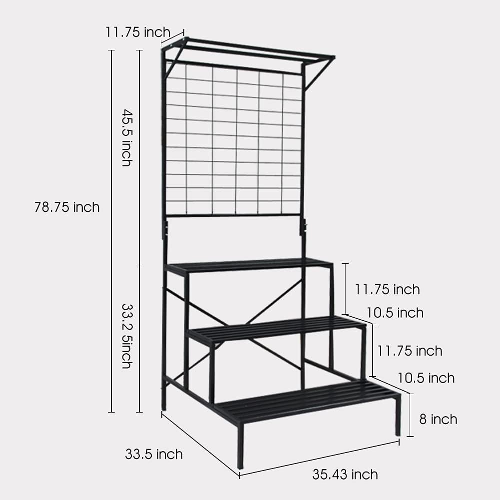 Zhongma 3 Tier Large Heavy Duty Plant Stand with Hanging Plant pot shelf, 35.43 x 33.27 x 78.74, Tall multi layer Plant Holder for Home, Garden, Each Tier: 35.43 L x 10.5W, Easy to Hold Large Plant