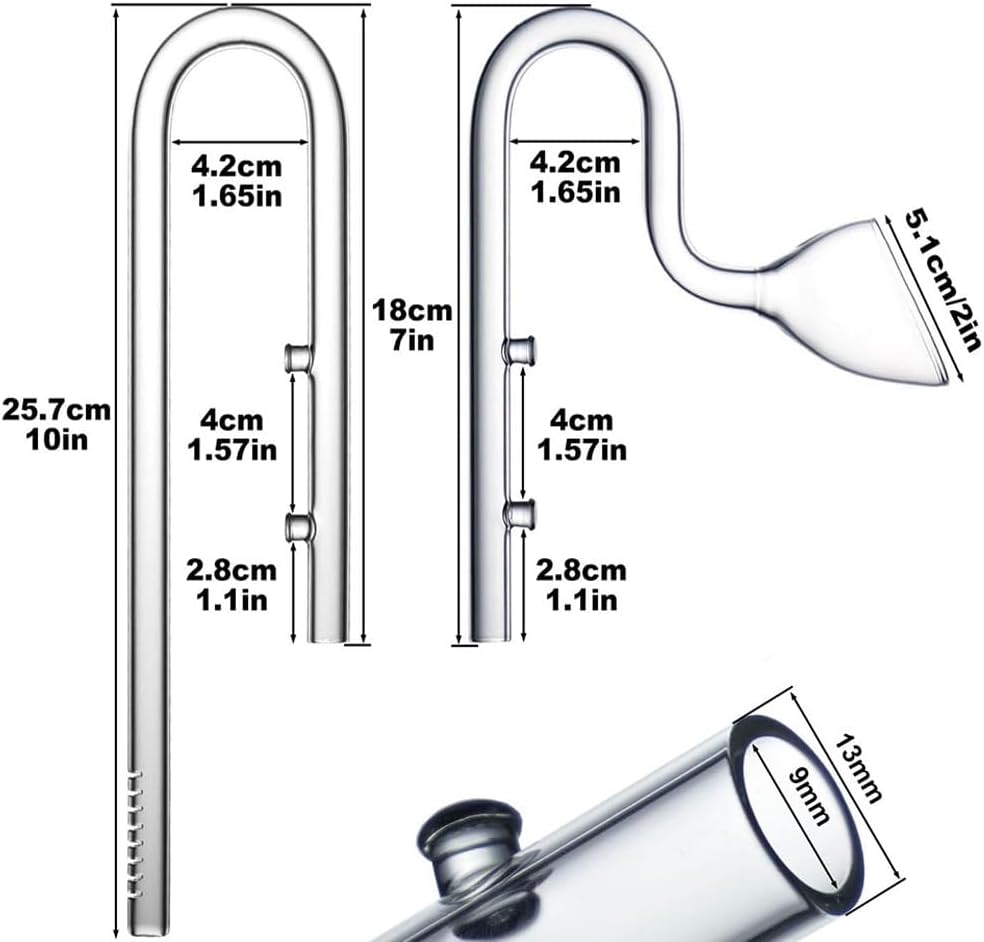 LINLAN 13mm Glass Lily Pipe, Inflow and Outflow, Fits 12/16mm (1/2" i.d.) Filter Hose for Aquarium Planted Tank