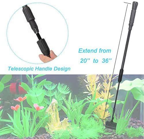Carefree Fish 6IN1 Aquarium Cleaning Tools Long Handle Adjustable Length 20~36Inches Fish Tank Cleaner Kit Algae Scraper Scrubber Brushes Set