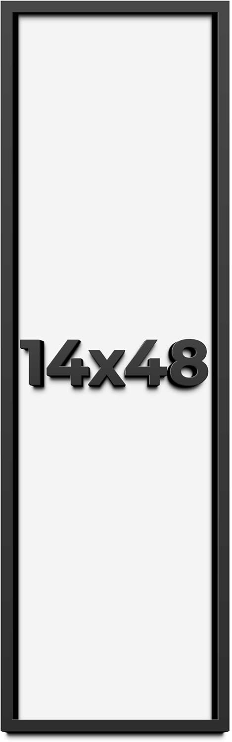 14x48 Shadow Box Frame Black | 1 Inch Deep Solid Wood Shadowbox Display Frame | UV Resistant Acrylic Plexiglass, Acid Free Backing, and Hanging Hardware | Dugan Picture Frame Style