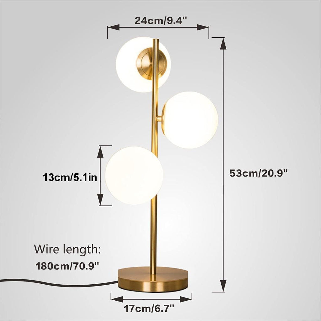 Modern Gold Globe Table Lamp Mid Century 3-Light Desk Lamp with Milk White Glass Shade Metal Base Nightstand Lamp for Bedroom Bedside End Table,G9 Bulb(Not Included)
