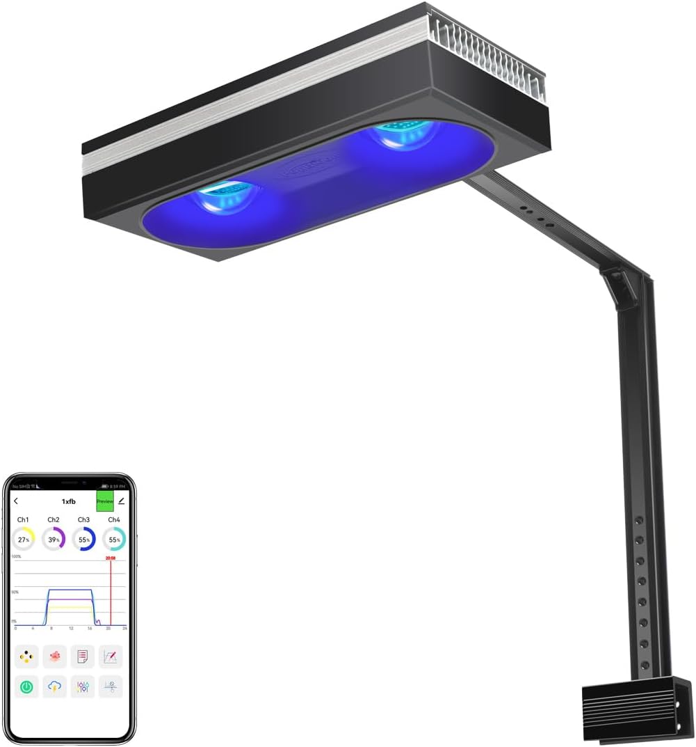 PopBloom RL180 Full Spectrum Reef Light WiFi Marine Reef LED Aquarium Light Saltwater Aquarium Fish Tank Lamp (180W WiFi Black)
