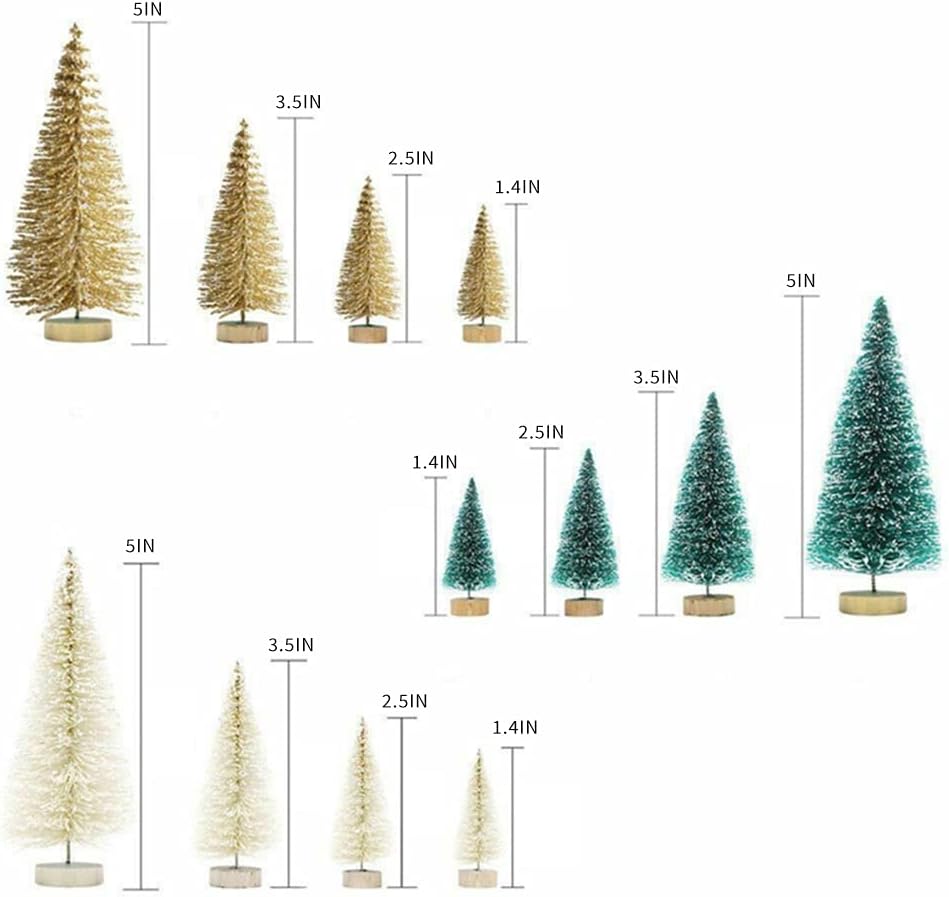 8 Pcs Artificial Mini Christmas Trees, Miniature Pine Trees Sisal Trees with Wood Base Tabletop Christmas Tree for Christmas Xmas Holiday New Year (Gold, 8 pcs)