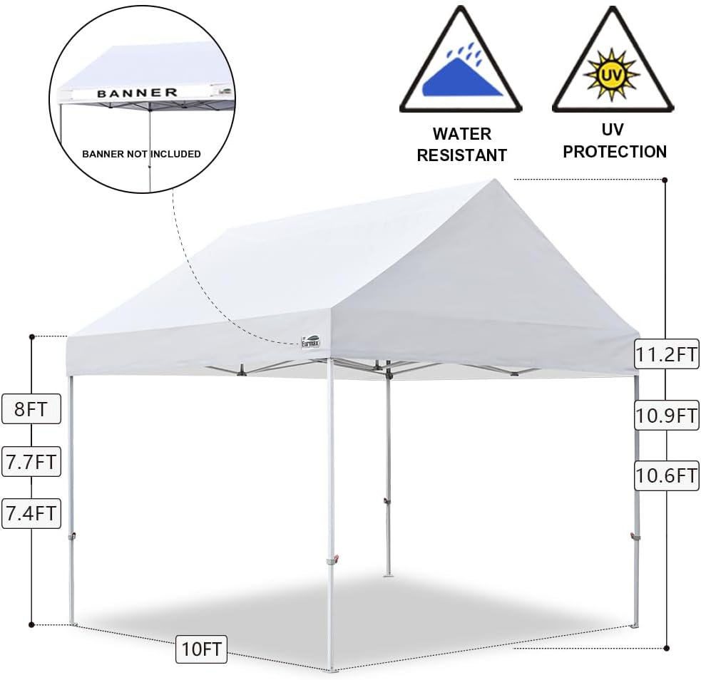 Eurmax USA Patented 10x10 Pop Up Canopy Tent Party Tent Commercial Instant Canopies Shelter with Heavy Duty Roller Bag,Bonus 4 Sand Bags (Dark Black)