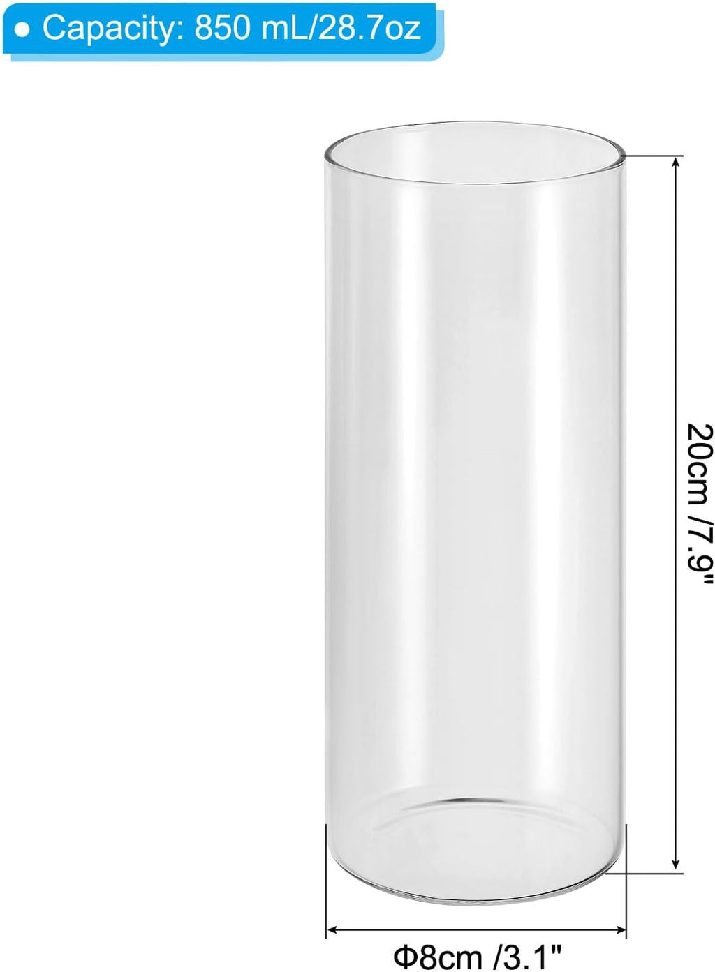 PATIKIL Clear Glass Cylinder Vase, 7.9" Tall and 3.1" Dia Tabletop Flowers Vase Floating Candle Holder Vase for Home Decor Wedding Centerpieces(28.7oz)