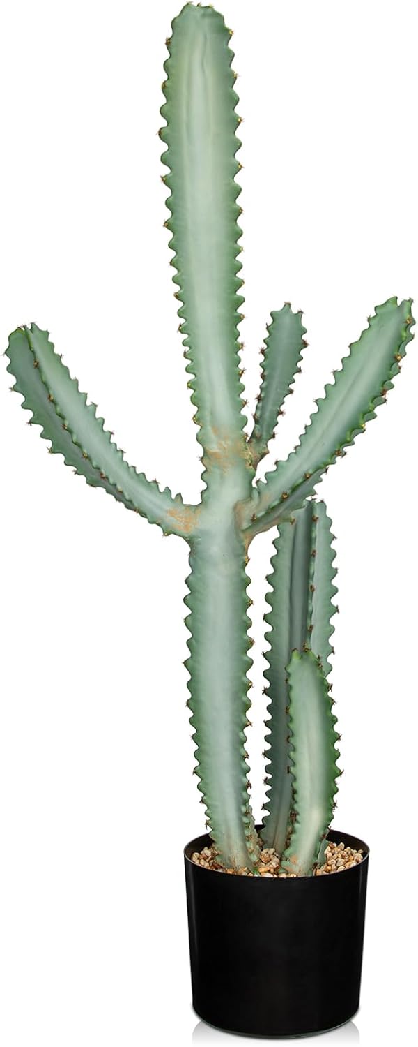 DILATATA 35.4” Tall Fake Cactus Plant Potted Large Cactus Euphorbia lactea 'White Ghost' Big Cacti Plants Artificial Cactus for Home Garden Office Decor Housewarming Gifts Faux Cacti