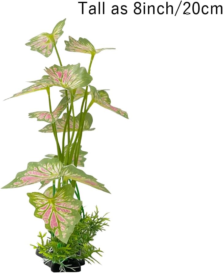 Smoothedo-Pets Aquarium Plant Fish Tank Decoration Small Plastic Artificial Plant Goldfish Fish Hide (Rainforest Leafs-Pink-Large-Set) (Rainforest Leafs-Pink-Large-Set)