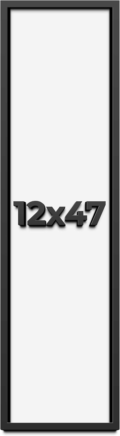 12x47 Shadow Box Frame Black | 1 Inch Deep Solid Wood Shadowbox Display Frame | UV Resistant Acrylic Plexiglass, Acid Free Backing, and Hanging Hardware | Dugan Picture Frame Style