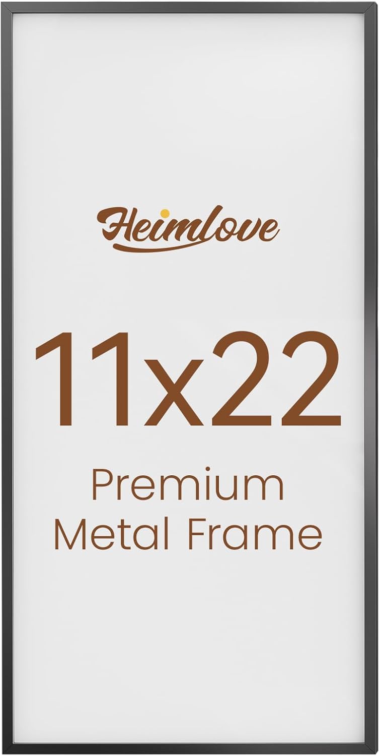 Heimlove 11x22 Metal Newspaper Frame,Black Aluminum Photo Frames-Real Tempered Glass,Wall Gallery Poster Puzzles Artwork frame Mounting Horizontally or Vertically Decor for Wall-1Pack